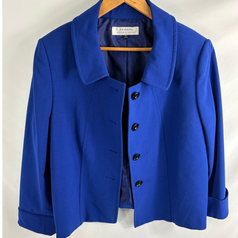 Tahari Button Up Jacket Blue Size 16